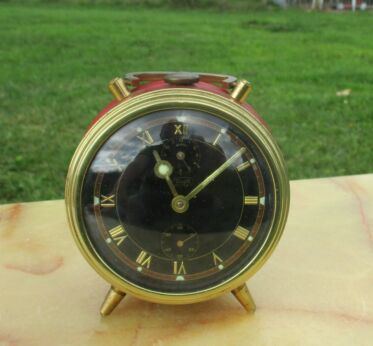 Vintage Kienzle Duo Alarm Clock Working condition German Red Brass chrome