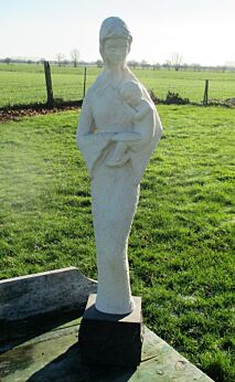 Large Vintage Virgin Mary Madonna with Child Statuette Chalk White Chalk