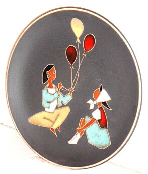Ruscha Keramik Balloon Lady & child art Pottery West Germany Mid Century Ceramic Plate