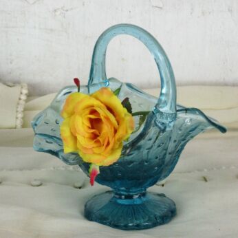 Light Blue Centerpiece Basket Art Glass Depression Glass Art Deco Lovely