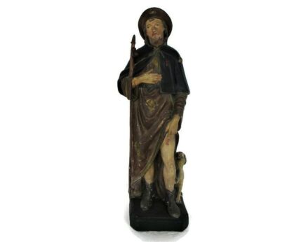 Antique Statue Saint Roch Rocco Plaster Patron of Dogs Bachelors Neo Gothic Church Chapel HTF 23.81"