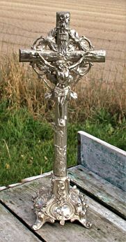 Beautiful Ornate Standing Table Crucifix Jesus Christ Spelter