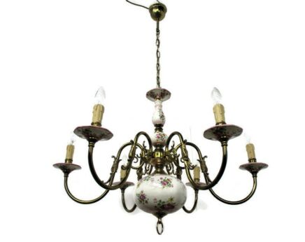 Romantic Chandelier Pendant 6 arm Lights Porcelain Flowers Brass Fish Modernist