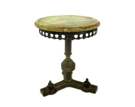 Small Ornate Brass Marble Pedestal Plant Stand Side End Table Hollywood regency