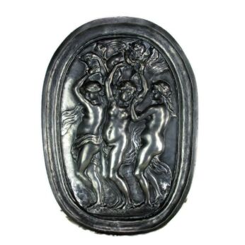 Tin 3 Graces Goddesses Wall Panel Bas Relief Tableaux Nude Wax Seal Mythology