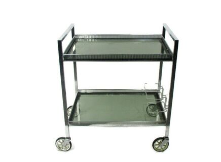 Vintage Bar Cart Trolley Cocktail Kitchen Island Smoked Glass Chrome Funky Retro