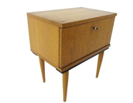 Vintage Funky Nightstand Wood Mid Century Danish Modern style End table Commode Teak Legs