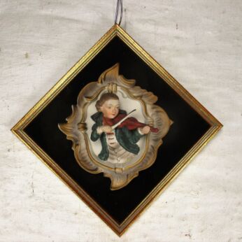 Small Porcelain Wall Plaque Hanging Decoration Bas Relief Bisque Violin Player