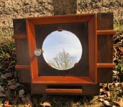 Vintage Wooden Medicine Cabinet Apothecary wall Round Mirror Drawer funky