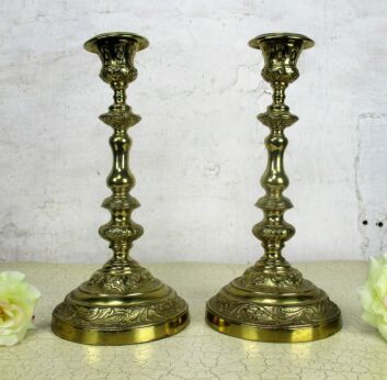 Antique Vintage Couple pair Church Altar Ornate Brass Candle Holders