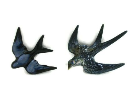 set of 2 Decorative Porcelain Biscuit Figurines Swallow Hope Faith Good Luck