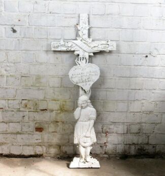 French Antique Architectural Victorian Cast Iron Crucifix Little Girl 31.10"