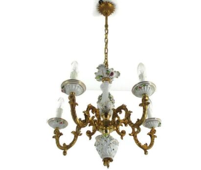 Capodimonte-Style Chandelier 6 arm Italian Porcelain Gorgeous Porcelain Flowers