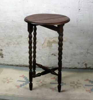 Jacobean Bobbin Legs Hand Carved Wood Drop Leaf Wine Round Coffee Side End Table
