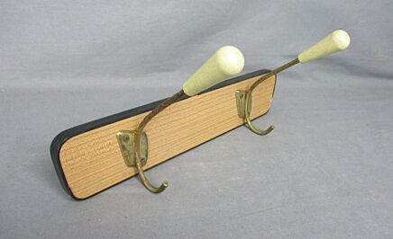 small tiny coat kitchen towel rack vintage retro 2 hooks