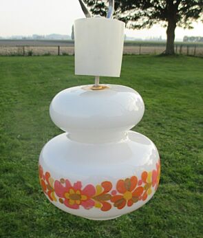 Vintage Chandelier Pendant white glass Orange Flowers 70s Lovely