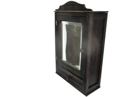 Kitchen Apothecary Medicine Bathroom Wall Cabinet Hand Carved Wood Beveled glass Mirror