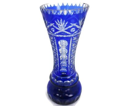 Crystal Cobalt Blue Clear to Cut Bowl Vase Dot Star Beautiful VSL Style 13.58"