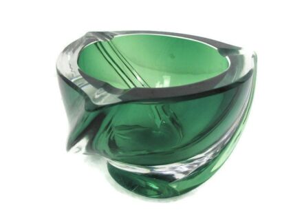 Crystal Green Ashtray Swirled Glass VSL Style Vintage