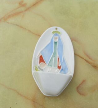 Vintage W. Goebel Holy Water Font Marked Porcelain Virgin Mary Child