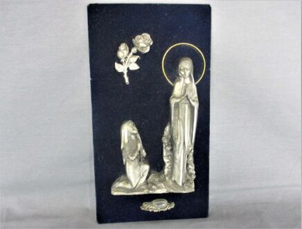 Vintage Wall Plaque Notre Dame de Lourdes France on blue velvet Nostalgic