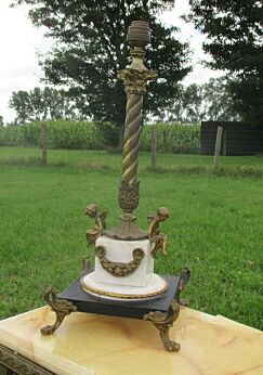Vintage Brass Marble Ornate Standing Table Floor Lamp Putti Red Shade