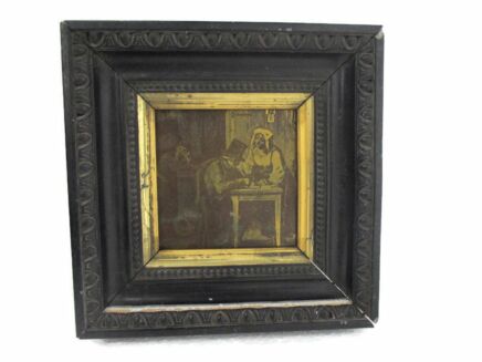 Antique Copper Engraving Breughel Style Framed Wood Resin Small