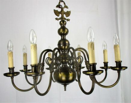Vintage Ornate Flemish Dutch 8 Arms Chandelier Lights Brass Eagle Impressive