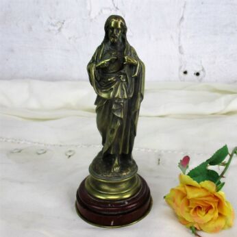 Lovely Vintage Small statue Jesus Christ Bronze Base Holy Heart Gorgeous 7.08"