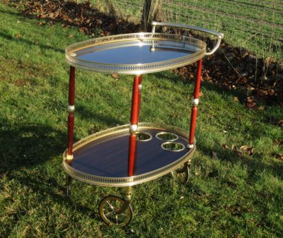 Vintage Oval Bar Cart cocktail Trolley Serving tray Mid Century Modernist WOW