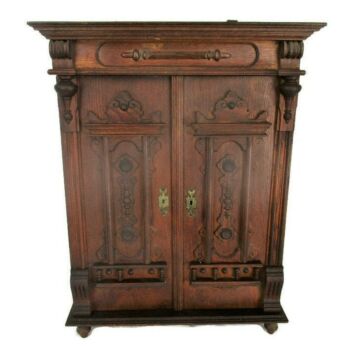 Gorgeous Kitchen Apothecary Medicine Bathroom Wall Cabinet Ornate Hand Carved Wood Extremely Rare