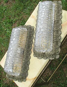 Vintage Pair French Wall Sconce Flushmount ceiling lamps Brass Bubbled Glass