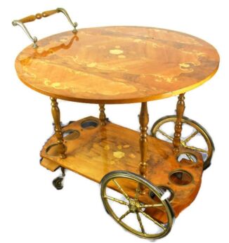 Italian Drop Leaf Bar Cocktail Tea Cart Trolley Hollywood Regency Marquetry HTF