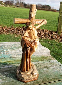 St. Francis of Assisi  Carrying Jesus Christ Resin Statuette Crucifix Beautiful