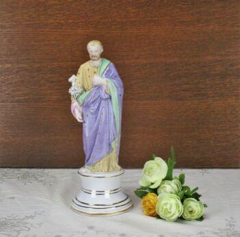 Lovely Antique Vieux Paris Bruxelles Porcelain Statue Saint Joseph Lilies