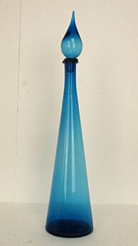 Rare Large Vintage MCM Italian Empoli Glass Genie Bottle Baby Azur Blue Unusual