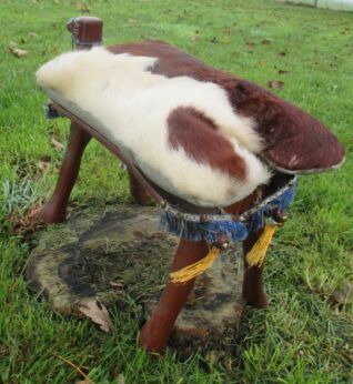 Vintage Bedouin Camel Saddle Egyptian African Art Cowhide Leather Stool Ottoman