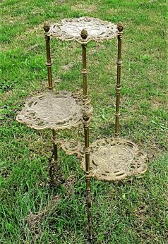 Ornate Brass Pedestal Display Table Plant Stand 3 Tier Birds Hollywood Regency