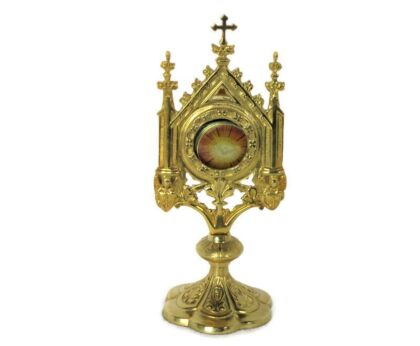 Ornate Monstrance Relic Holder Brass Gorgeous Shrine Cross Stand Germany Holy Spirit