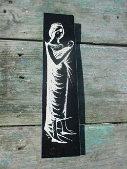 Vintage Ceramic Black Tile Wall Hanging Virgin Mary Infant Child Mettlach Lovely