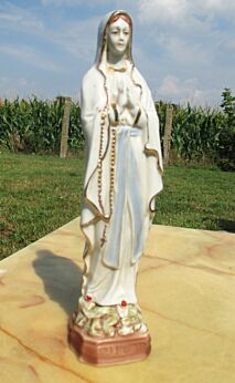 Antique Porcelain Figurine Lourdes Virgin Mary Madonna statuette 9.45" French
