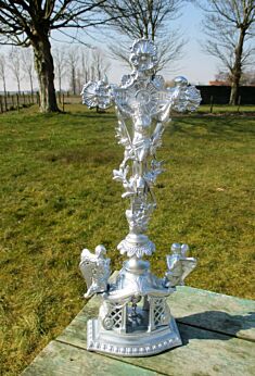 Antique Standing Table Crucifix Christ Art Brass Altar Angels Chalice 18.30"