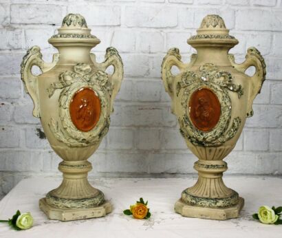 Art Nouveau Couple Pair of Ornate Plaster Urn Mantle pieces Victorian Figurines
