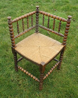 Antique Dutch Dark twisted wood Corner Chair with Rush seat