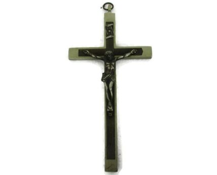 Small antique Brass Spelter Hanging Crucifix Jesus Christ Priest Nun 7.48"