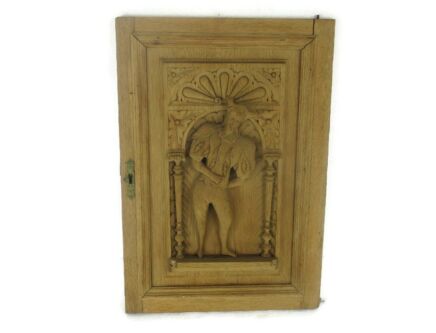 Antique hand Carved Wood Door Panel Reclaimed Architectural Medieval Jester Sand Blasted