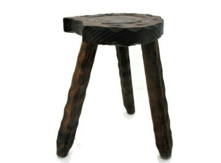Small Wooden Spanish Tripod Side Display Wine Milking Stool Table Pedestal Plant Bonsai Stand Vintage Barn Country Farmhouse
