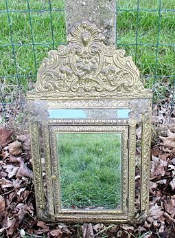 Antique brush Cabinet Brass Ornate Glass Mirror Continental Authentic Gorgeous