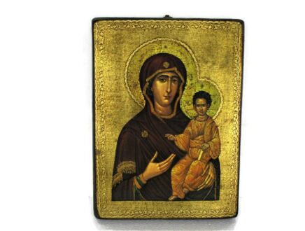 Vintage Florentine Wooden Icon Magnificat Print On wood Infant Child Madonna Virgin Mary