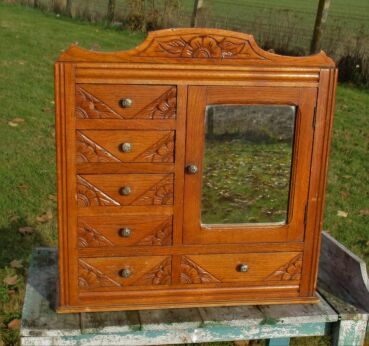 Vintage Gorgeous Kitchen Medicine Bathroom Cabinet Chest of Drawers carved Wood